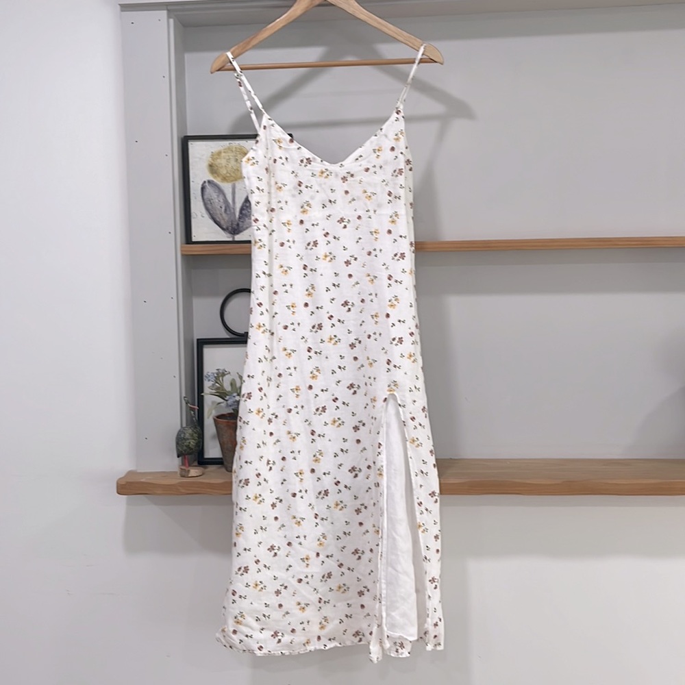 Reformation Brianna Side Slit Linen Floral Print Dress, Size 2